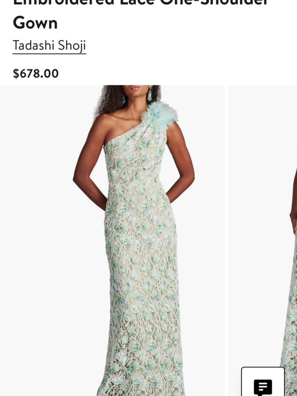 Tadashi Shoji One-Shoulder Floral Lace Maxi Dress in Mint and White